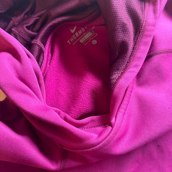 Womens Large Nike Thermafit Hoodie Pullover Sweatshirt Purple Gold Swooshstripe - Picture 5 of 9